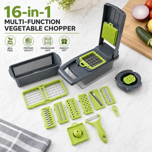 Premium 16-in-1 Vegetable Cutter and Slicer with Storage Container